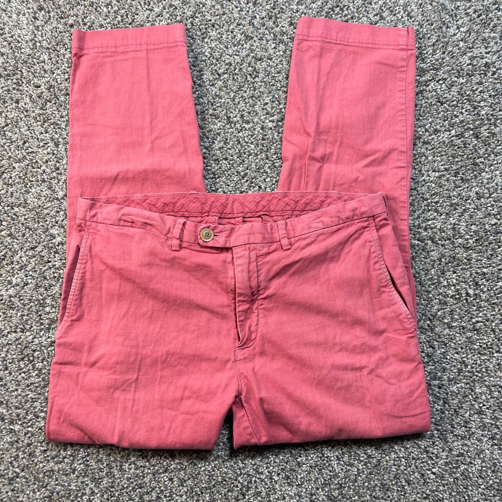 Brooks Brothers Red Fleece Mens Chinos 34x28 Salmon Red Cotton Linen Stretch